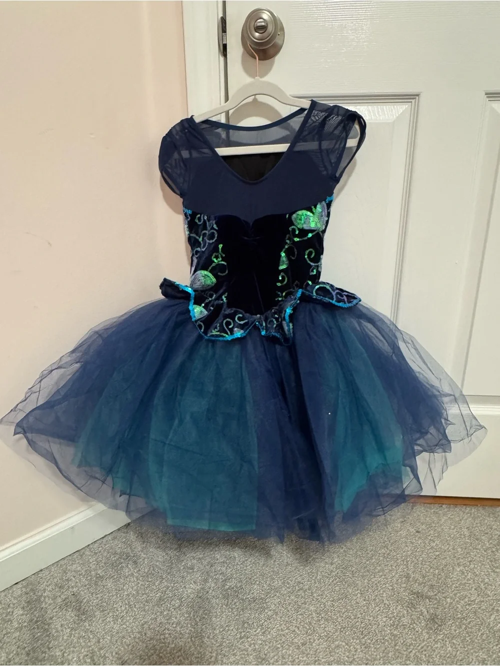Weissman Girls MC Blue Teal Sequin Tulle Dance Recital Costume